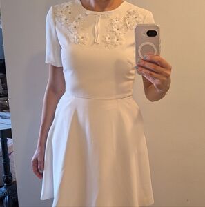 Ted Baker Elegant White Floral Embellished Dress